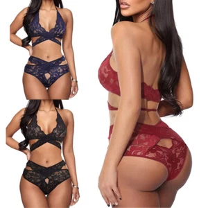 Women Sexy Lingerie Set Two Piece Lace Bra and Panty Set Babydoll Sleepwear US - Picture 1 of 25