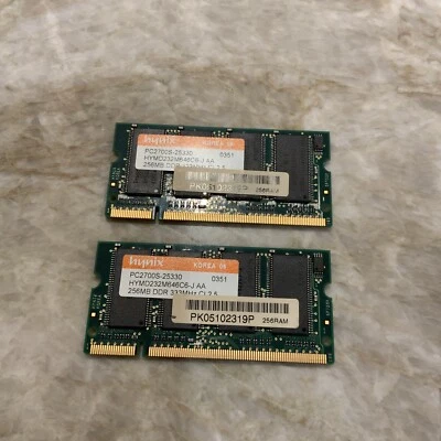 512MB TOTAL Hynix 256MB DDR 333MHz CL 2.5 SODIMM RAM PC-2700S-25330 - 2 Sticks - Image 1 of 4