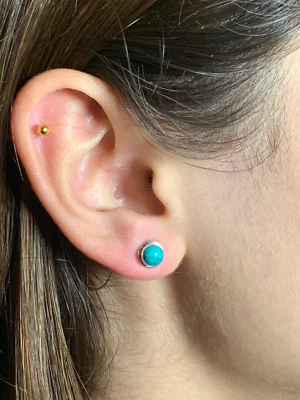 Pendientes Turquesa Cabujón Redondo Turquesa para Mujer Plata Foto 1 de 4