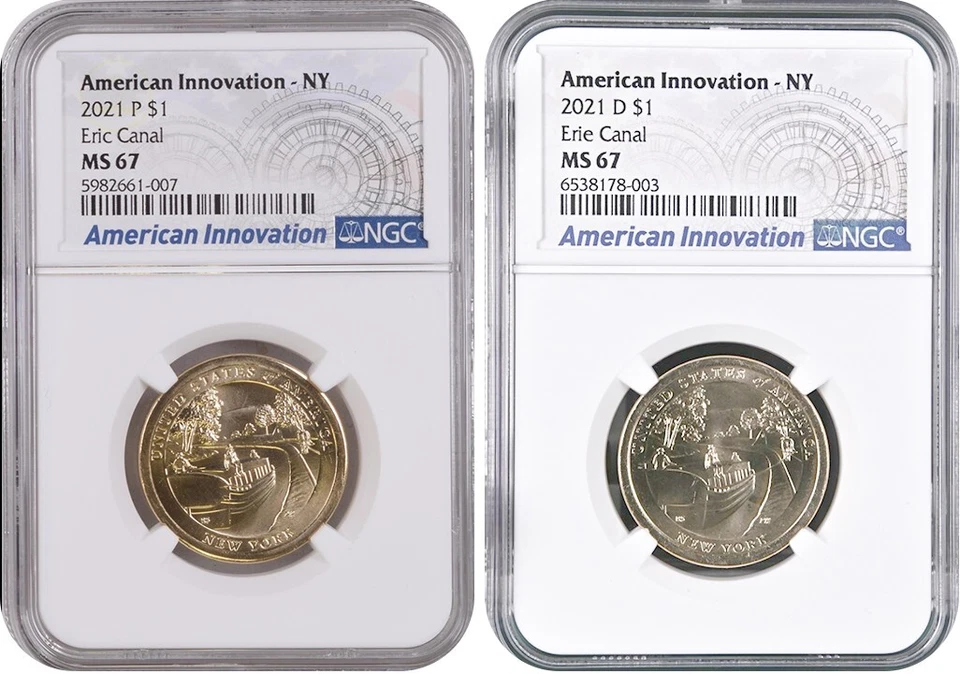 2021 P & D Set Innovation New York Dollar $1 Erie Canal NGC MS 67 (Registry Set) - Image 1 of 2