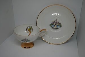 Soucoupe à thé et tasse vintage 1955 Eleanore Welborn Tinkerbell château de Disneyland