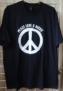 PEACE, LOVE & MUSIC / T-shirt musica uomo Gildan 100% cotone nera taglia 2XL - Foto 1 di 1