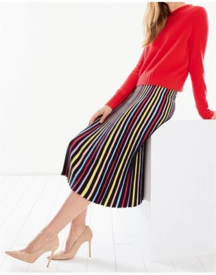 Pure Collection Colourful Striped Knitted Pleated Skirt Small UK 8 RRP £140 - Image 1 of 4