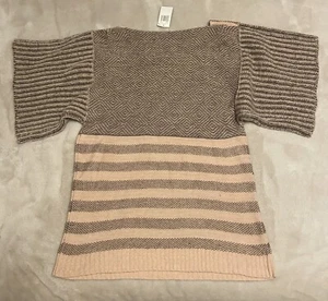 Echo Design Women’s Sweater Peach Gray Short Sleeve Striped NWT 70’s Style - Picture 1 of 10