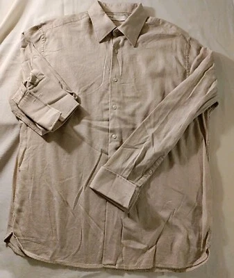 Perry Ellis Brown White Oxford Cotton Polka Dot French Cuff Shirt XL/XG VTG NWOT - Image 1 of 4