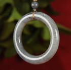28.7G 100% Natural Black And White Hotan Jade Hand Carved Circular Ring Pendant