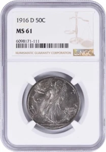 1916-D Walking Liberty Silver Half Dollar MS61 NGC - Picture 1 of 4