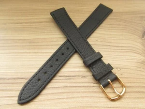 Lange mattschwarze Leder 16 mm Uhrenarmband goldfarbene Schnalle - Bild 1 von 4