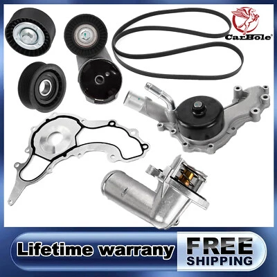 Water Pump + Thermostat + Belt Tensioner + Pulley For 2012-18 Jeep Dodge 3.6L US Foto 1 de 4