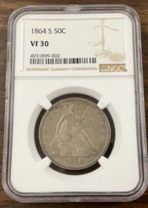 1864-S Liberty Seated Half Dollar - 50c - NGC VF30. - Picture 1 of 4