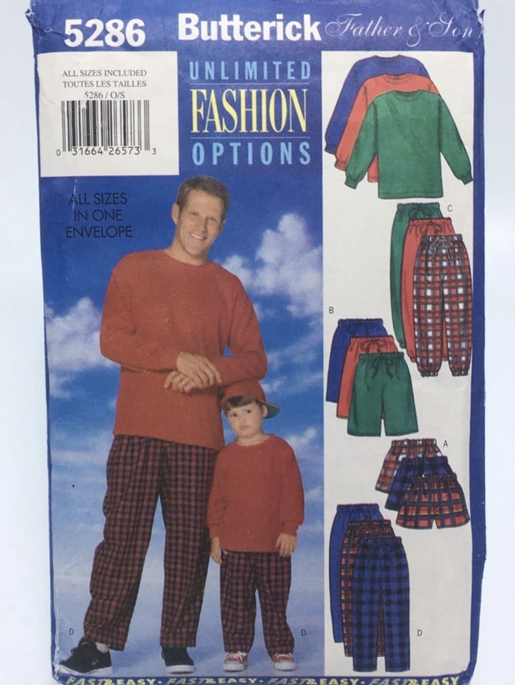 Top Shorts Pants Mens and Boys Size S-L / XS-L B5286 Uncut Sewing Pattern - Image 1 of 2