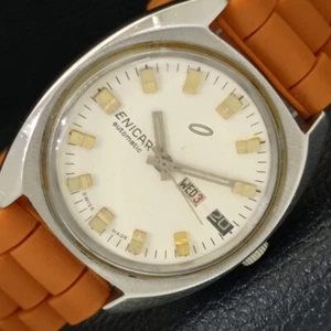 ENICAR AUTOMATIC SWISS 167 MENS DAY&DATE WHITE DIAL WATCH a431430-c - Picture 1 of 10