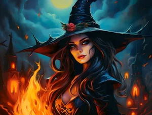 Cuadro de bruja de fantasía arte en lienzo - decoración del hogar arte de pared impresión póster pintura - Imagen 1 de 8