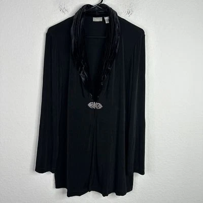 Chico's Travelers Cardigan Women L Black Shawl Neck Embellished Witchy Whimsical - Image 1 of 4