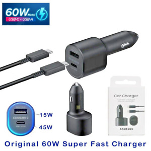 Samsung 60W Fast Charging Car Charger Dual Port USB-C Galaxy S20 S21 S22+ Ultra