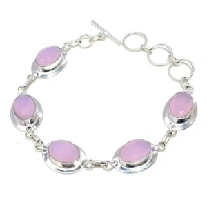 Rose Quartz Gemstone Handmade 925 Sterling Silver Jewelry Bracelet Sz 7-8" - Picture 1 of 1