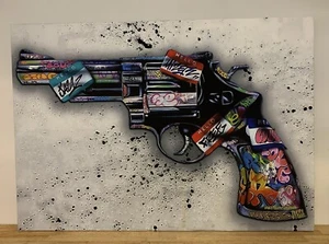 Graffiti Style Gallery Wrap Canvas Gun Print 38” x 27” 38 Special Banksy Style - Picture 1 of 5