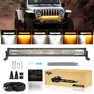 AUXBEAM 32" INCH LED Work Light Bar Amber/White 6 Modes Offroad Driving Truck - Picture 1 of 12