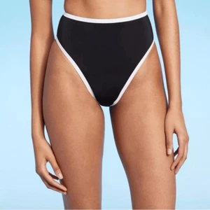 Shade & Shore XS Black White Contrast Swim Bikini Bottom High Waist Cheeky - Picture 1 of 6