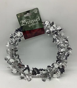 Holiday Time Silver Leaves Tinsel Wired Garland 25’ Brand New - Picture 1 of 5