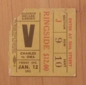EZZARD CHARLES vs LEE OMA - BOLETO DE CAMPEONATO DE BOXEO PESO PESADO - 1951 - Imagen 1 de 2