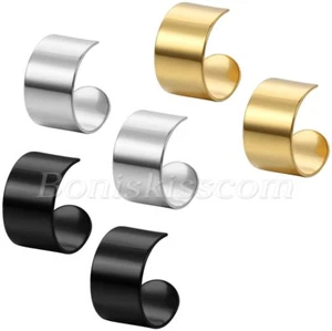 2pcs Unisex Wide Glossy Stainless Steel Ear Cuff Clip Wrap Earrings No Piercing - Picture 1 of 12