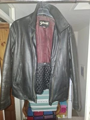 Schott Leather Jacket Large Great Condition But Zip Is Missing! - Image 1 of 4