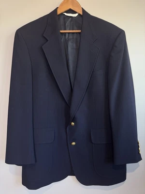 Lands End Navy Blue 100% Wool 2 Gold Buttons Sport Coat Blazer Mens 41R - Image 1 of 4