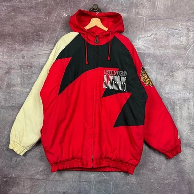 VTG Chicago Blackhawks Jacket Mens Red Logo Athletic Shark Tooth Puffer 90s 2576 - Image 1 of 4