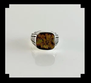 Handcrafted Sterling and Blackjack Turquoise Men's Ring Size 8 - Picture 1 of 6