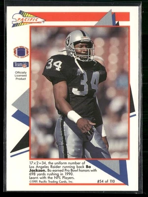 Tarjetas de fútbol americano del Pacífico Bo Jackson 1991 #54 Raiders Foto 1 de 2