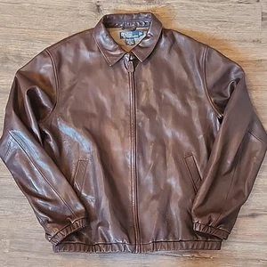 Polo Ralph Lauren homme blouson bomber cuir marron L rare vintage - Photo 1/5