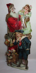 Antiker deutscher gestanzter Weihnachtsmann ~ großer Chromolithograph Kinder Spielzeug Hund 13 Zoll - Bild 1 von 4