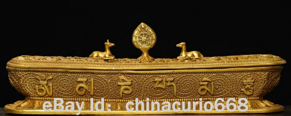 Quemador de incienso ciervo símbolo auspicioso tallado oro cobre China antigua de 12,4" Foto 1 de 4