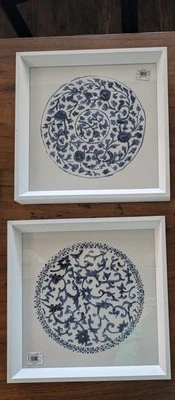POTTERY BARN Set of 2 Porcelain Blue Framed Paper Prints-#3 & 4-OPEN BOX - Image 1 of 2
