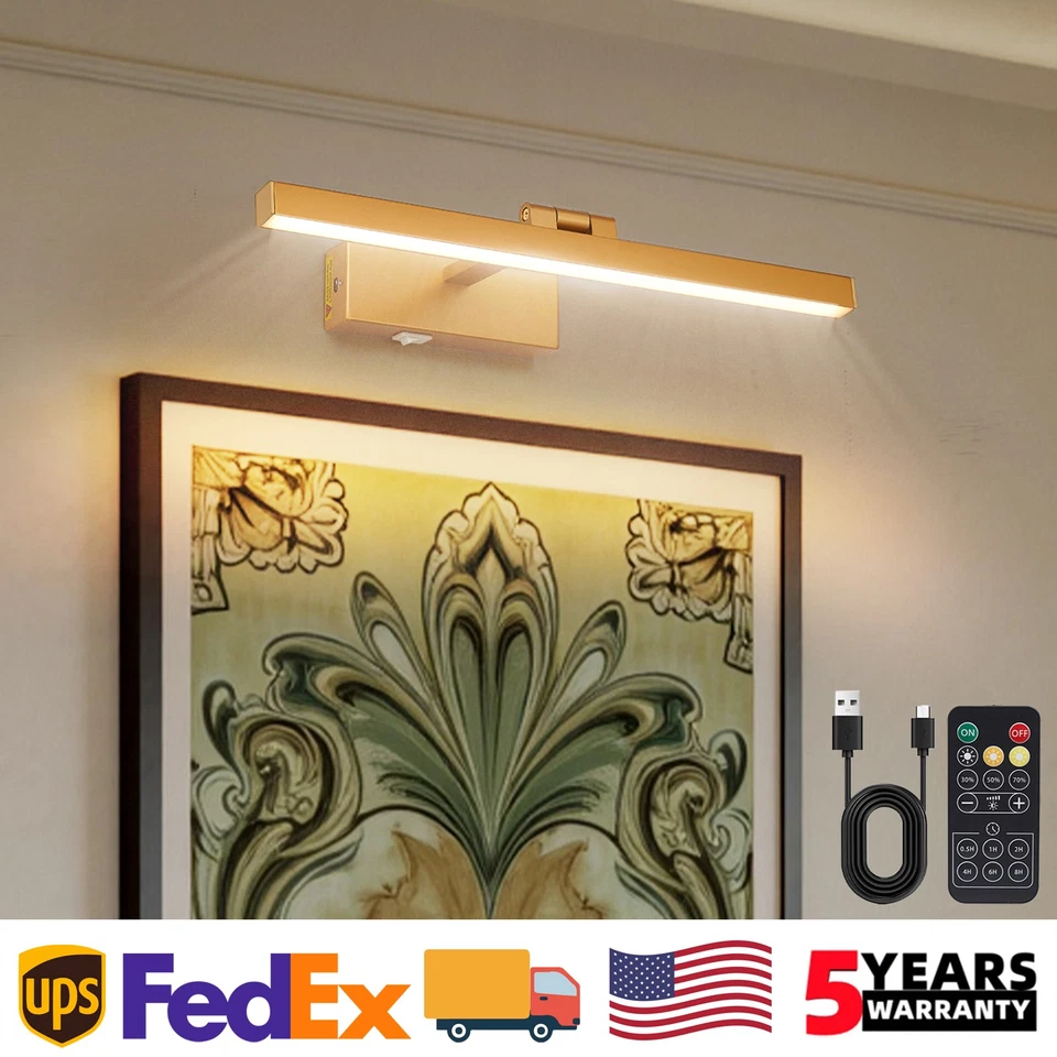 16" Picture Light Battery Operated Gold LED 3CCT Wall Sconce 5000mAh with Remote - Image 1 of 4
