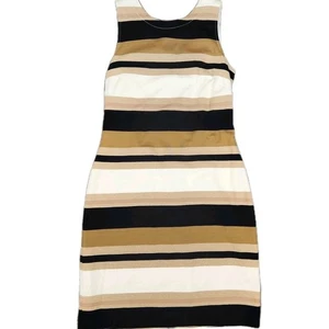 Vestido ceñido al cuerpo Banana Republic Ponte a rayas espalda en V negro dorado metálico talla 10 - Imagen 1 de 10