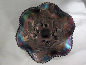 Dugan Cherries Design Carnival Glass Decorative Bowl Vintage - Picture 1 of 11