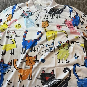 Cat Golf Shirt Mens XL Polo Cartoon Kitten Ocean Hawaiian Athleisure Funny New - Picture 1 of 9