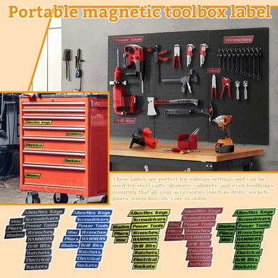 Portable 3D Print Magnetic Toolbox Labels Reusable Organization Storage Tags Set - Image 1 of 4