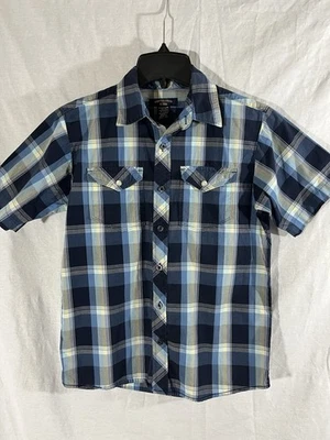 Camisa de manga corta de algodón a cuadros azul mediana (10/12) Canton River Blues para hombre Foto 1 de 4