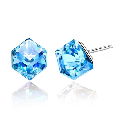 Cube Crystal HYPOALLERGENIC 925 Sterling Silver Stud Post CZ Earrings Gift J7 - Image 1 of 4