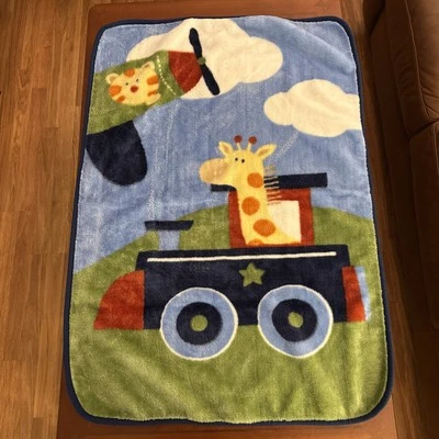 Manta de felpa gruesa Garanimals jirafa tigre tren avión nubes 44x32 pulgadas Foto 1 de 2