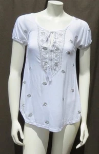 INC International Concepts White Soft Rayon Knit Silver Embroidery Shirt Top XS - Picture 1 of 5