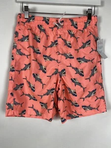 Old Navy Swim Trunks Boys Size XL 14-16 Neon Orange Sharks UPF 50 NWT - Picture 1 of 8
