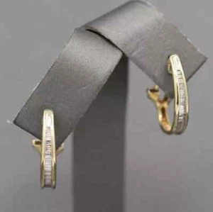14K Yellow Gold Plated Baguette Cut 2Ct Lab Created Diamond Womens Hoop Earrings - Picture 1 of 4
