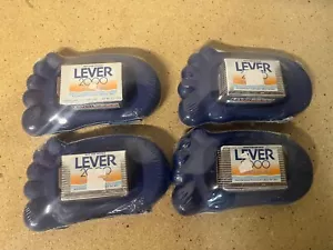 4 Pack Vintage NEW Lever 2000 Novelty Blue Foot Soap Dish w/ Sample C12 - Picture 1 of 2