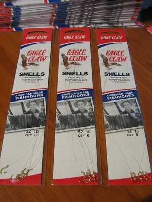 18 Snelled Eagle Claw 073 Gold Salmon Egg Fishing Hooks Size 10 - Image 1 of 3