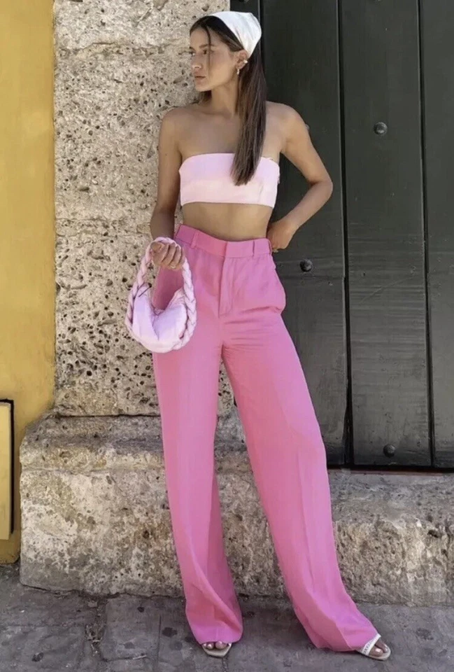 Zara Pink Flowing Wide-Leg Trousers Size S UK 8/10 3273/587