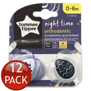 12 x Tommee Tippee Orthodontic Soother Night Time Baby 0-6 Months Dummies 2 Pack - Picture 1 of 12